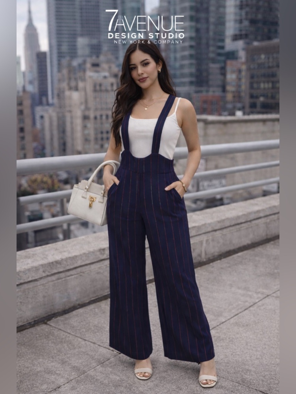 7th Avenue Design Studio Pinstripe Suspender Jumpsuit Size 4